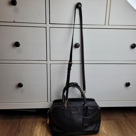 Cole Haan Dorset Satchel black leather golden metal lock key crossbody strap bag - Picture 6 of 16